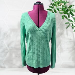 GH Bass & Co Braided Cable Knit Sweater Top Long Sleeve Pullover V-neck Womens